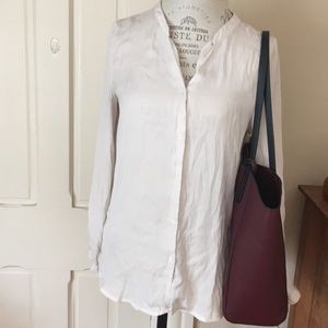 White satin button down blouse